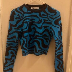 Zara Navy and Blue Abstract Sweater